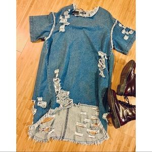 FN Distressed Denim Dress